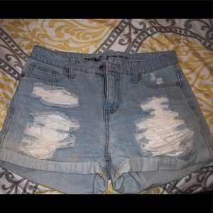 Distressed High Waisted Jean Shorts
